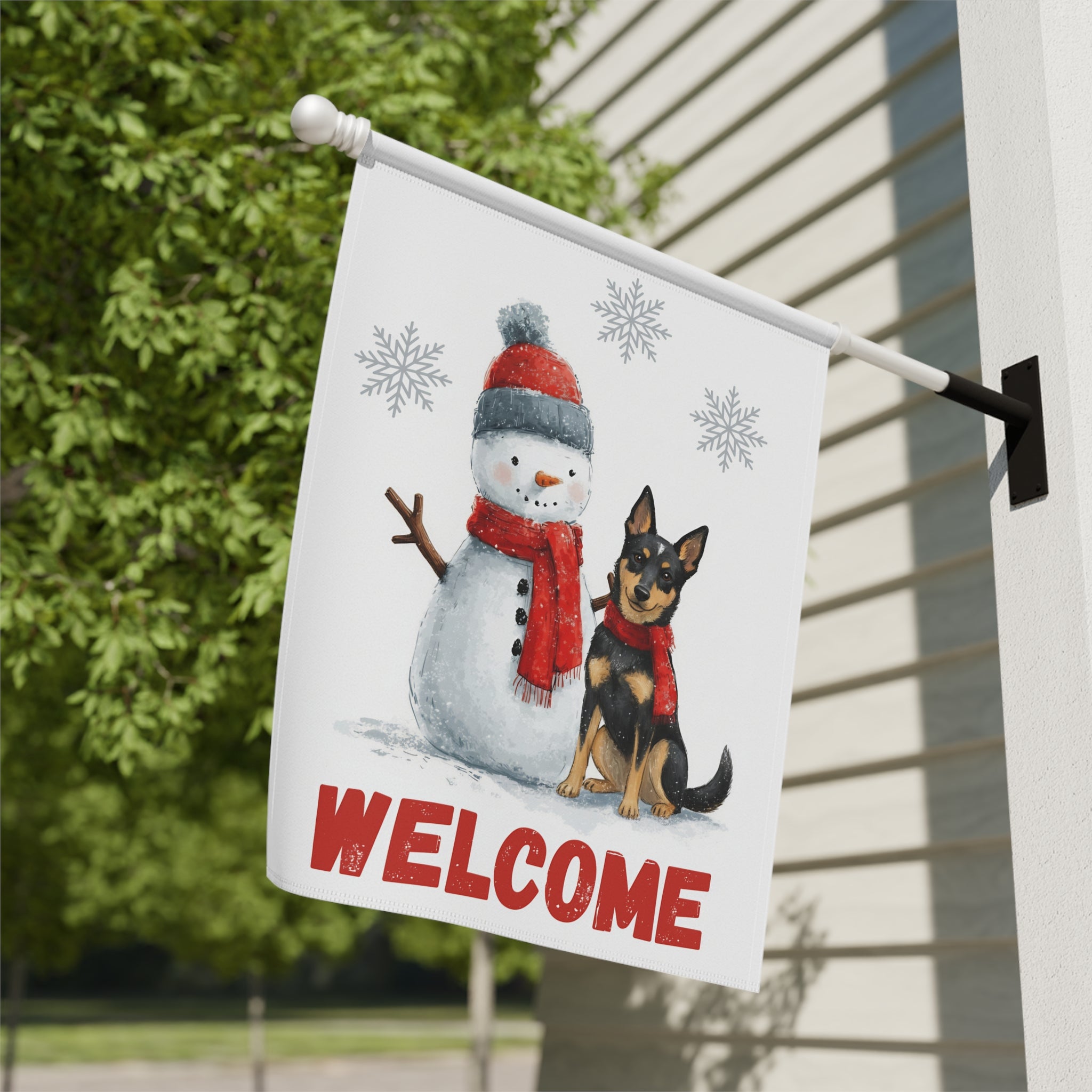 Snowman and Australian Kelpie Welcome Garden Flag