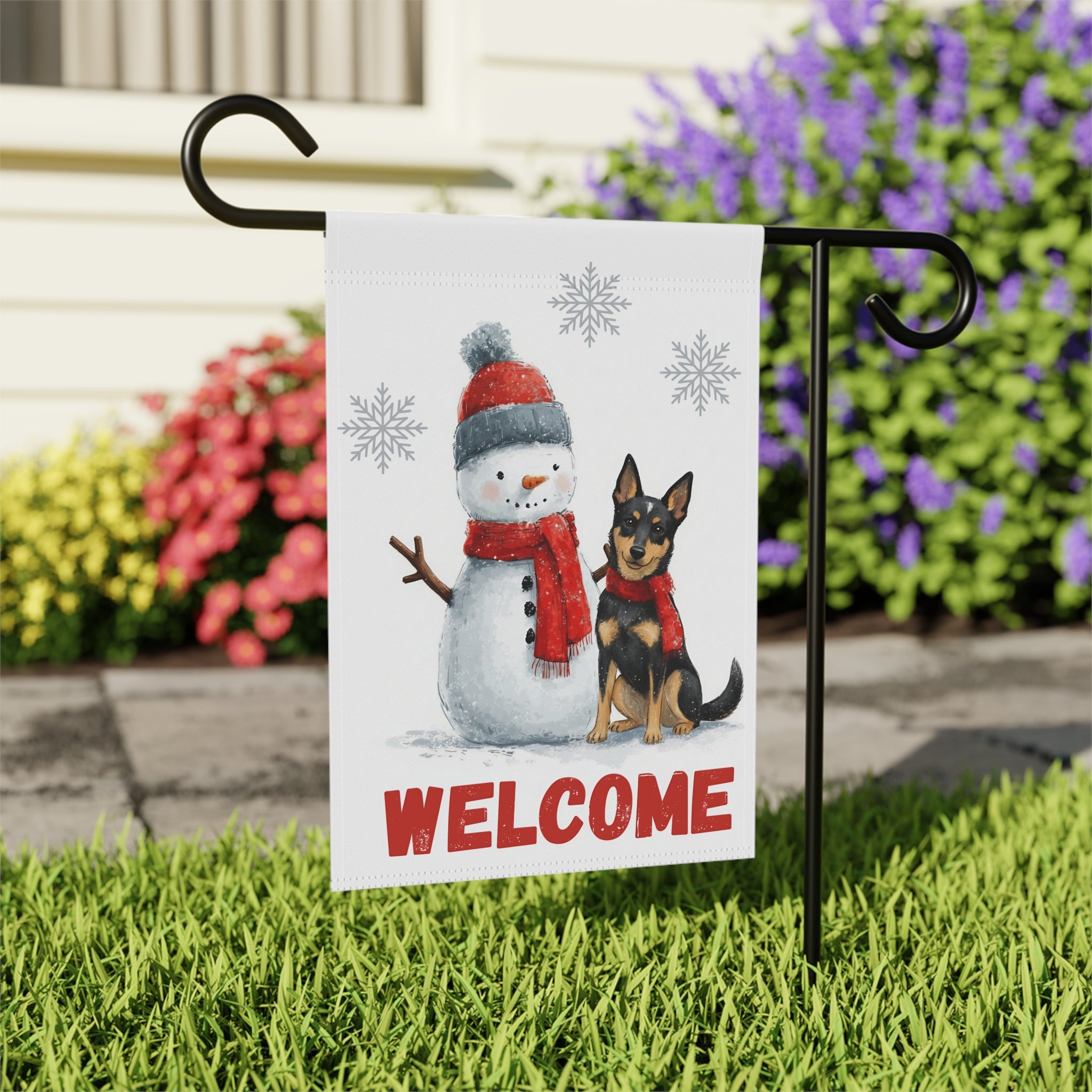 Snowman and Australian Kelpie Welcome Garden Flag