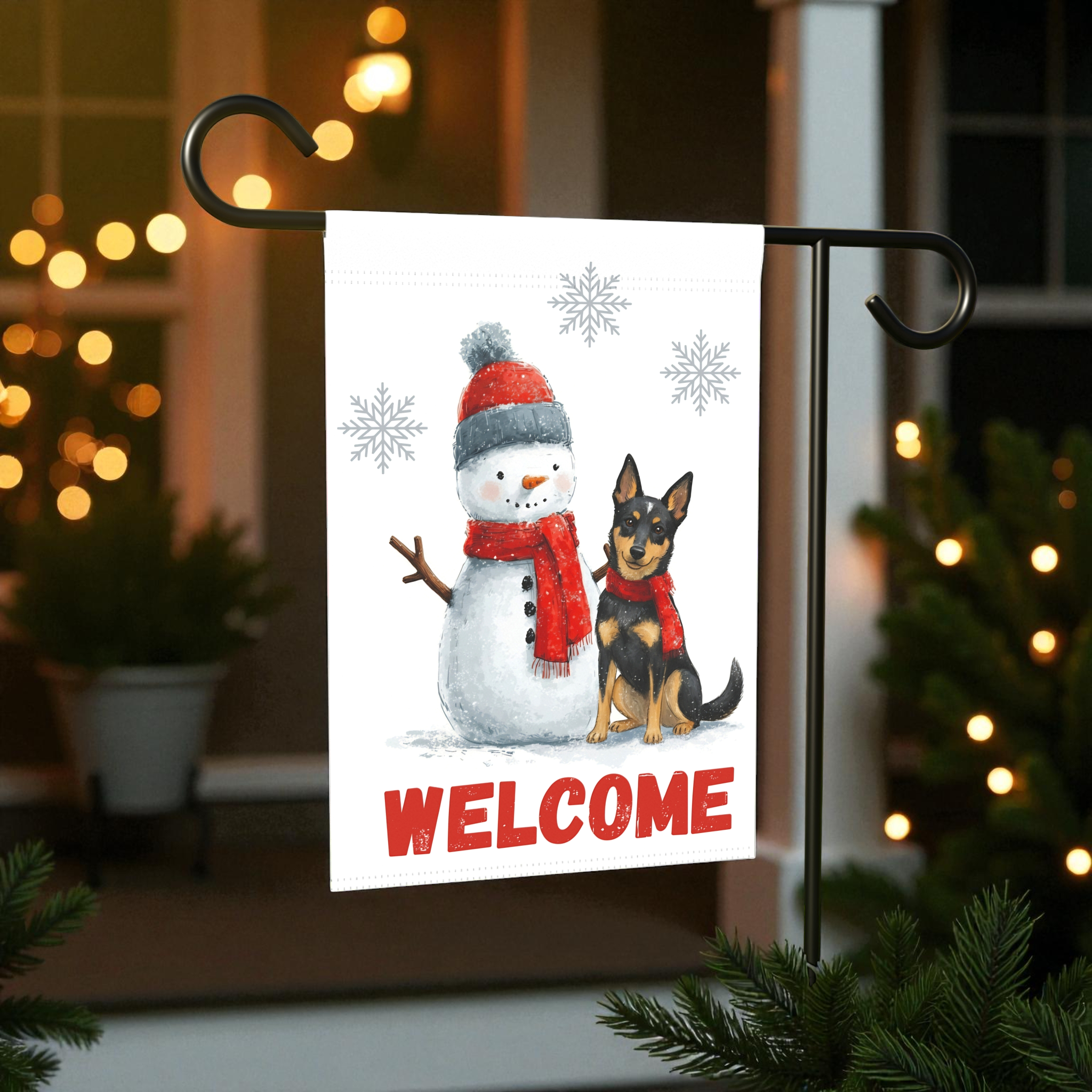 Snowman and Australian Kelpie Welcome Garden Flag