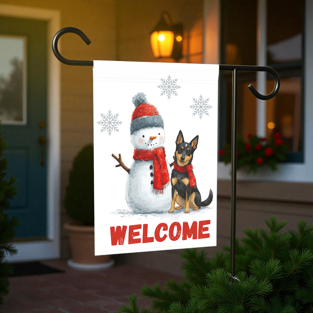 Snowman and Australian Kelpie Welcome Garden Flag