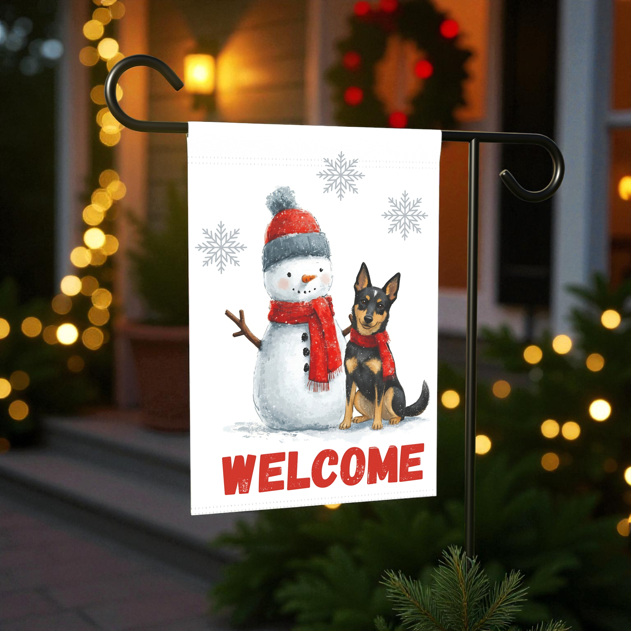 Snowman and Australian Kelpie Welcome Garden Flag