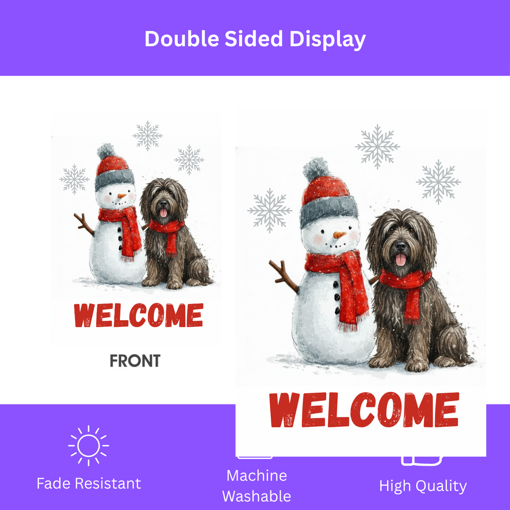 Bergamasco Sheepdog and Snowman Welcome Garden Flag