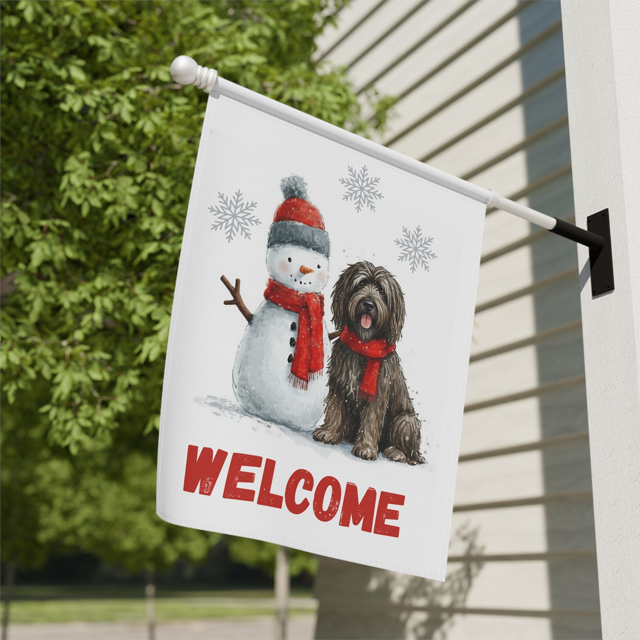 Bergamasco Sheepdog and Snowman Welcome Garden Flag