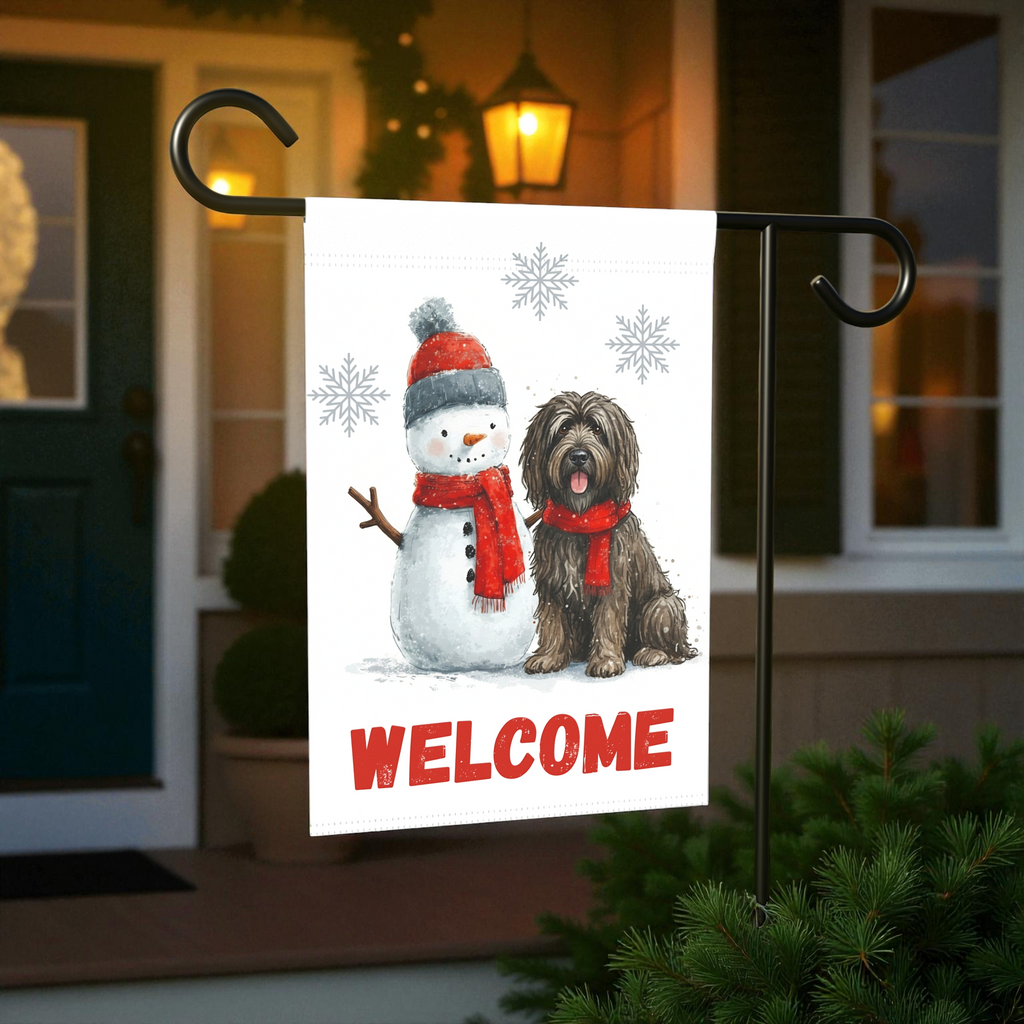 Bergamasco Sheepdog and Snowman Welcome Garden Flag