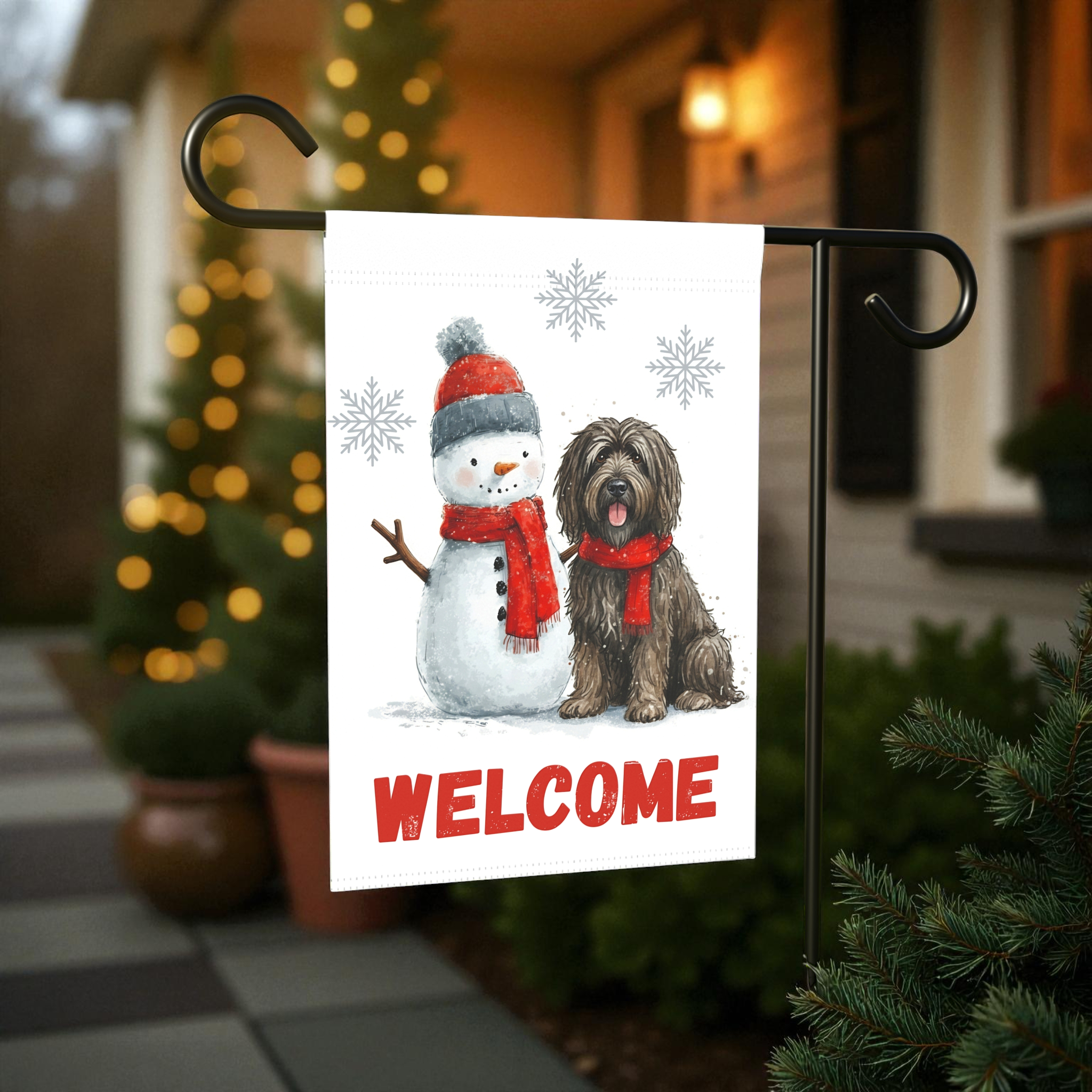 Bergamasco Sheepdog and Snowman Welcome Garden Flag