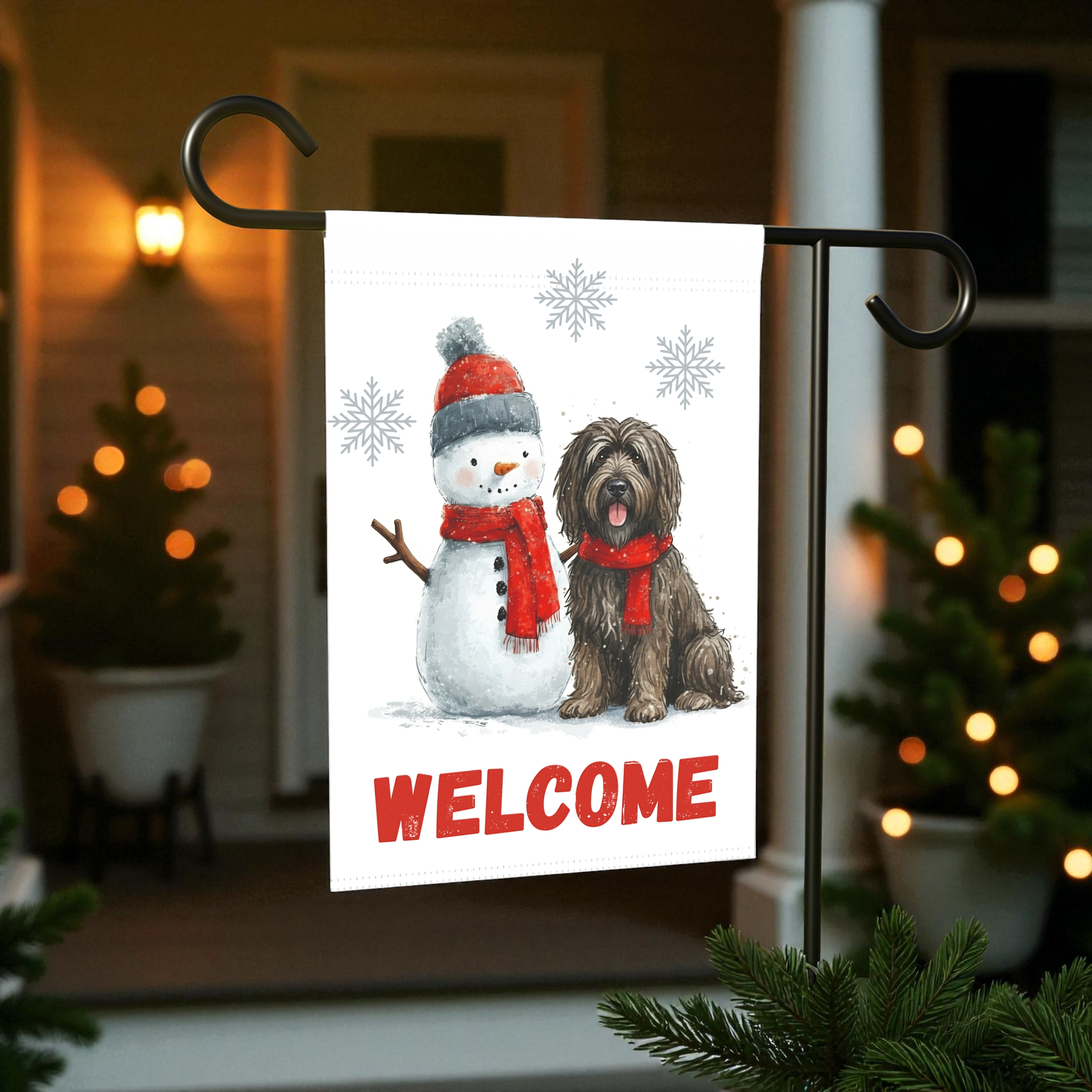 Bergamasco Sheepdog and Snowman Welcome Garden Flag