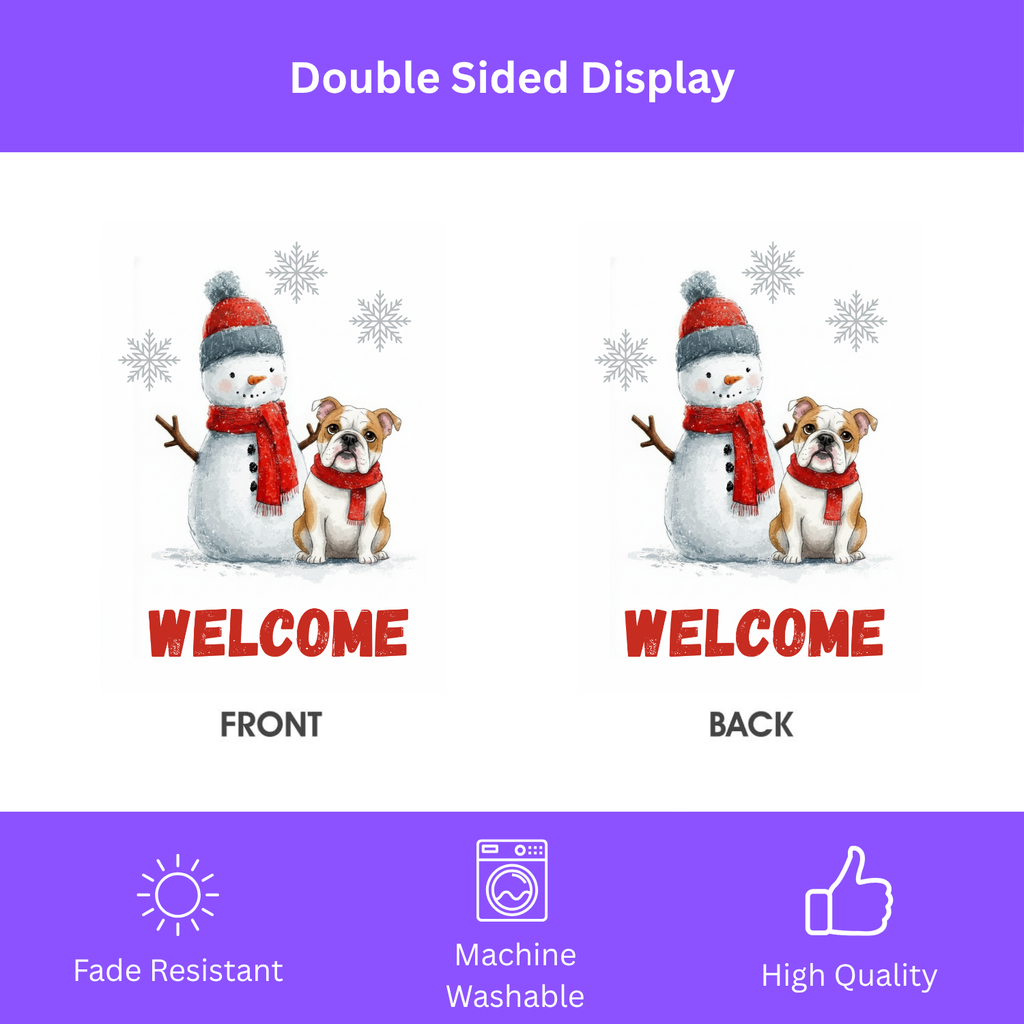 British Bulldog and Snowman Welcome Garden Flag