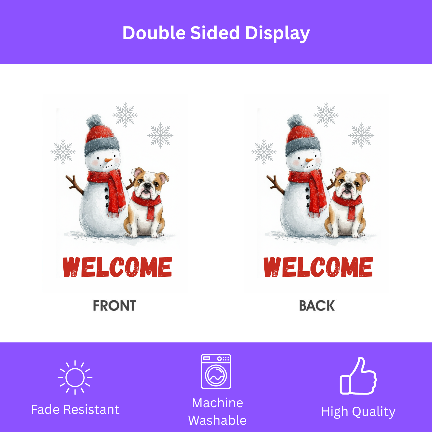 British Bulldog and Snowman Welcome Garden Flag