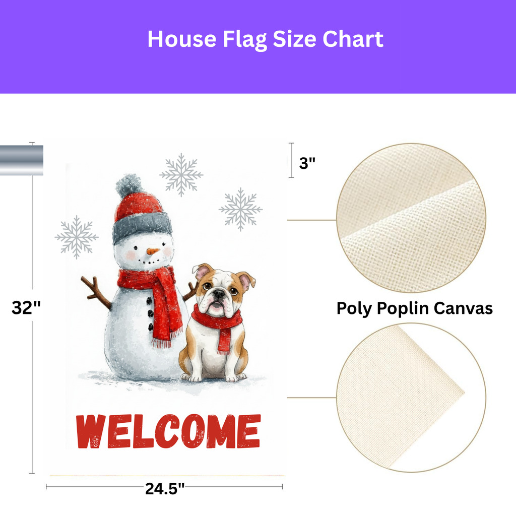 British Bulldog and Snowman Welcome Garden Flag