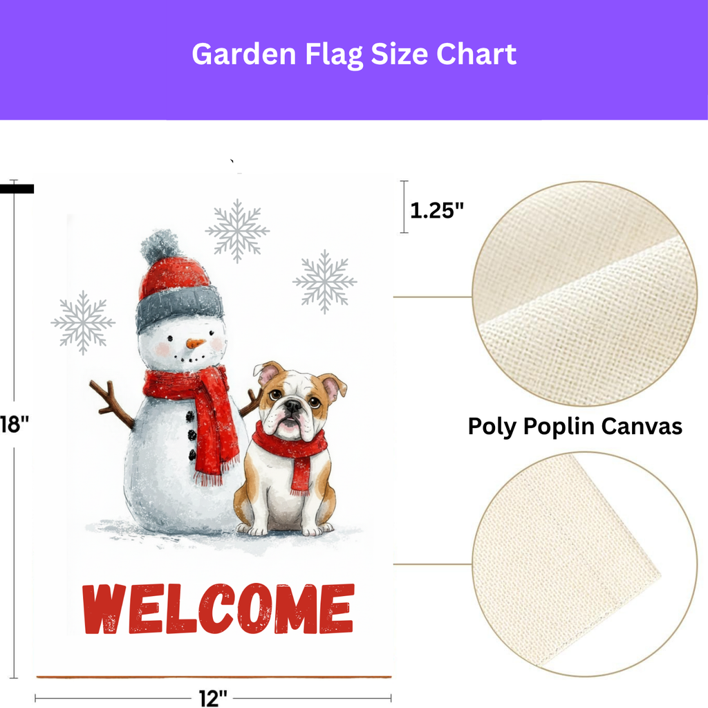 British Bulldog and Snowman Welcome Garden Flag