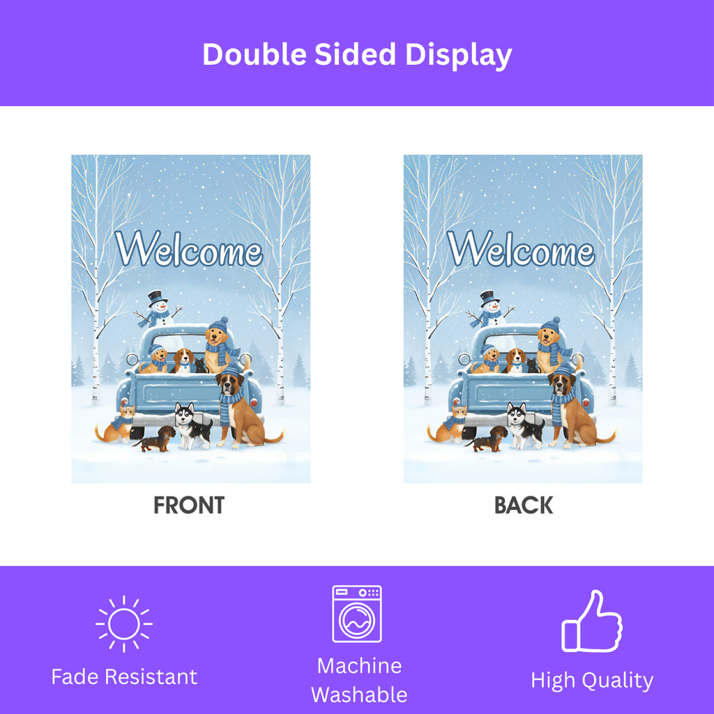 Welcome Winter Dogs  and Cats Garden Flag - double-sided design - Dragonfire Gardens