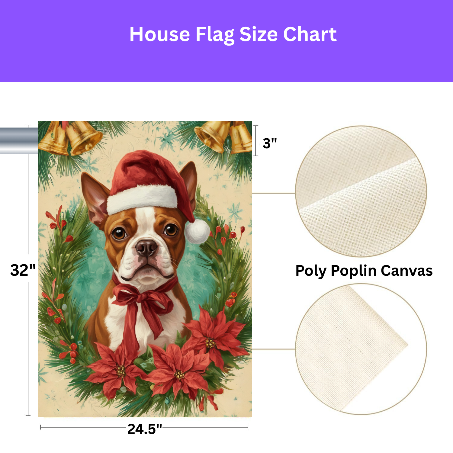 Santa Hat and Bow Red Boston Terrier Christmas Garden Flag - porch decor - Dragonfire Gardens