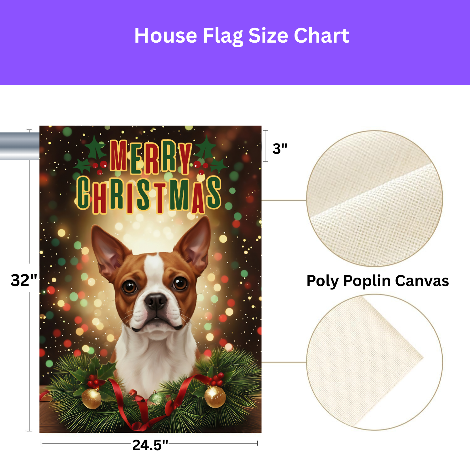 Merry Christmas Red Boston Terrier Garden Flag - yard display - Dragonfire Gardens