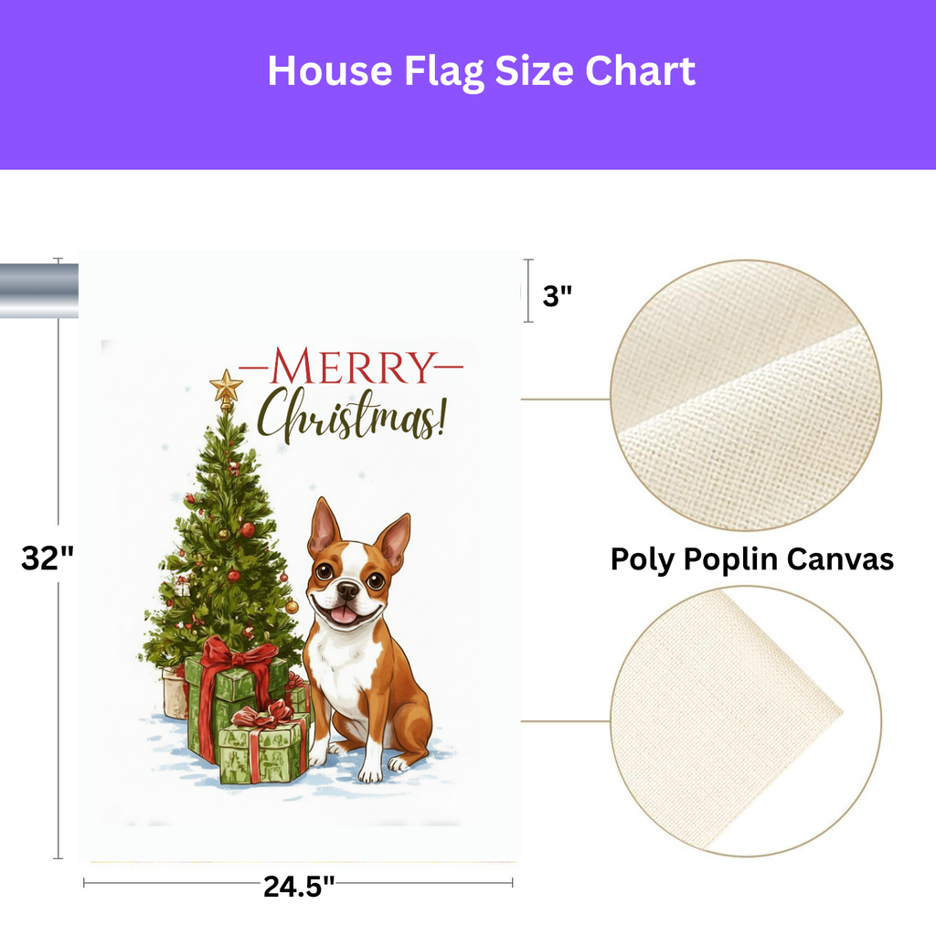 Red Boston Terrier and Presents Christmas Garden Flag - yard display - Dragonfire Gardens