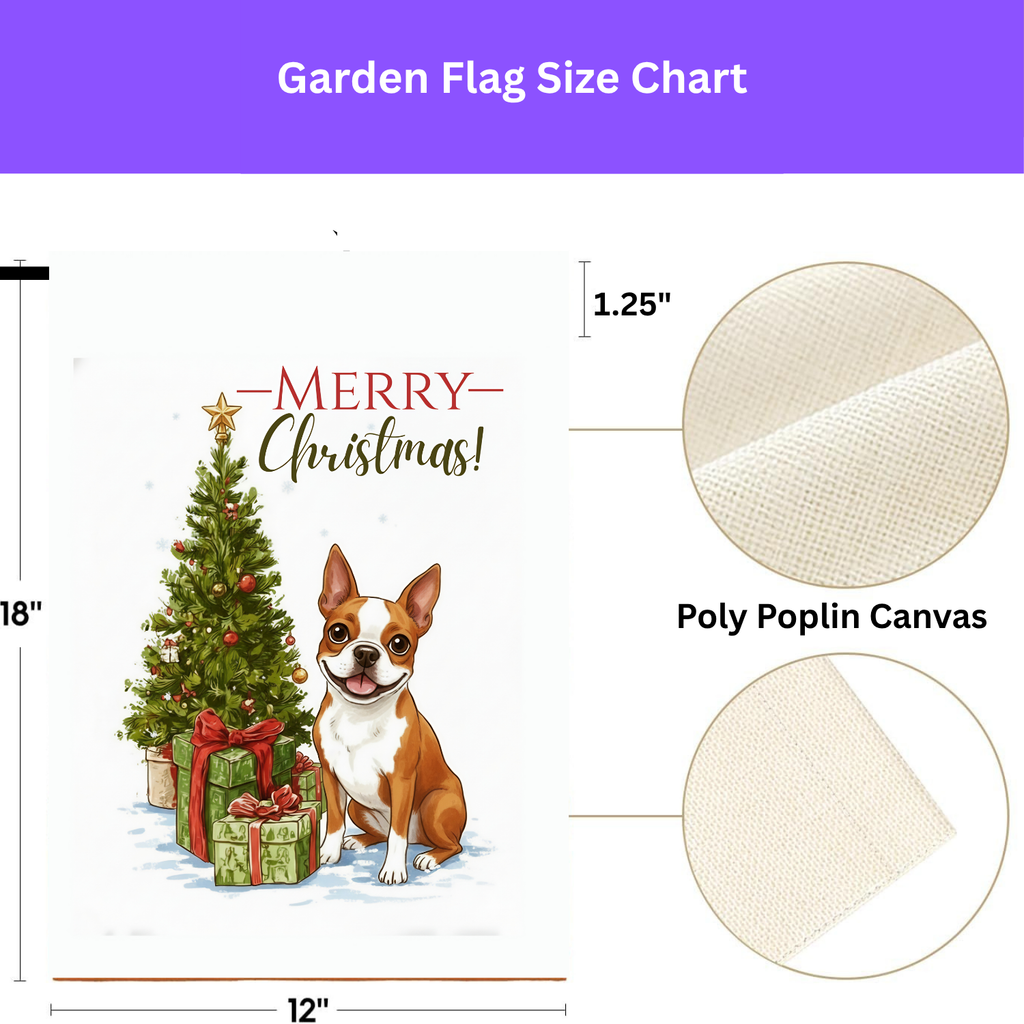Red Boston Terrier and Presents Christmas Garden Flag - porch decor - Dragonfire Gardens