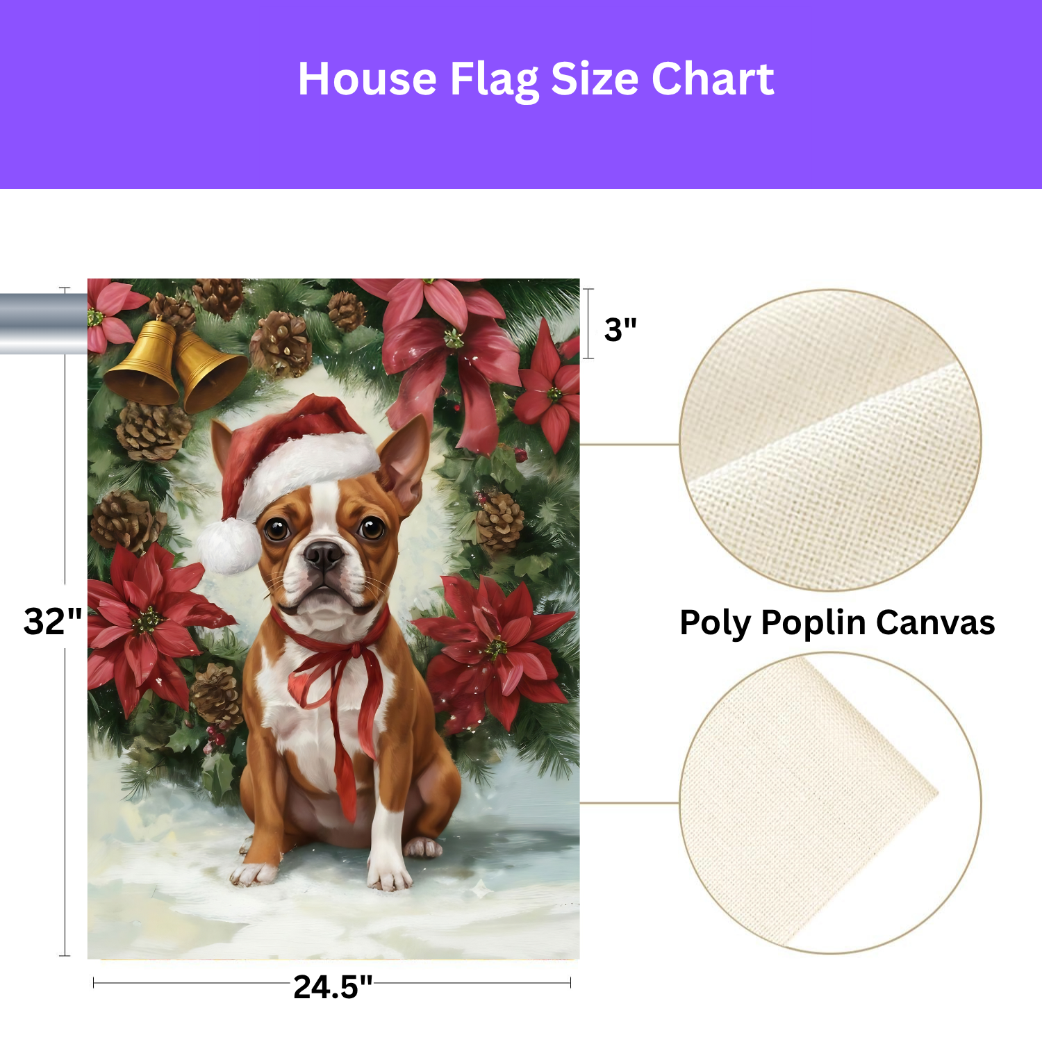 Poinsettia and Pinecone Wreath Red Boston Terrier Garden Flag - yard display - Dragonfire Gardens