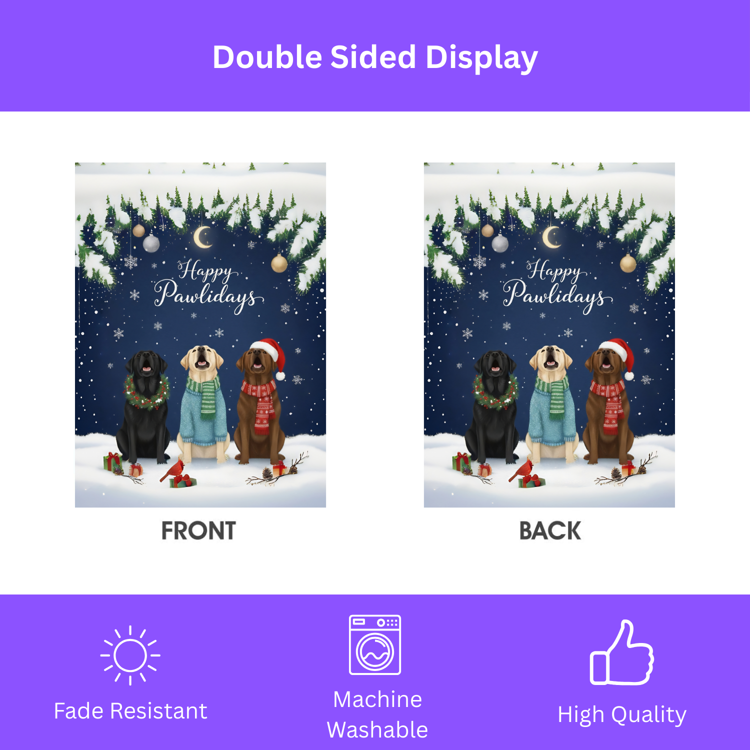 Happy Pawlidays Labrador Retrievers Garden Flag - double-sided design - Dragonfire Gardens