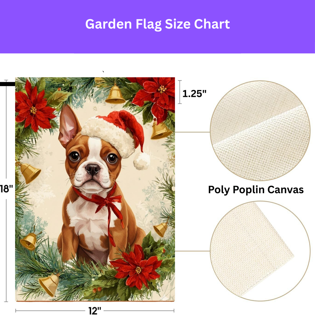 Poinsettia Wreath Red Boston Terrier Christmas Garden Flag - porch decor - Dragonfire Gardens
