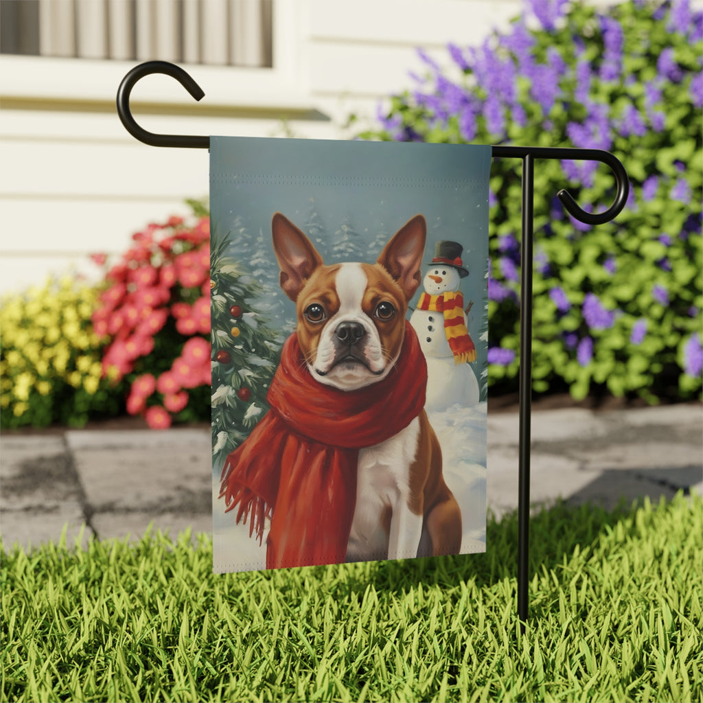 Red Scarf Red Boston Terrier Winter Garden Flag
