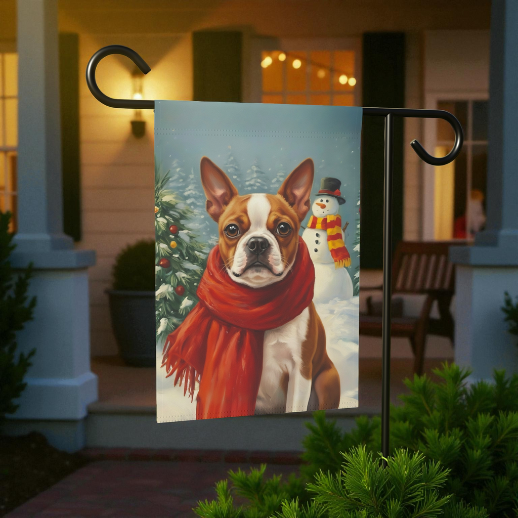 Red Scarf Red Boston Terrier Winter Garden Flag