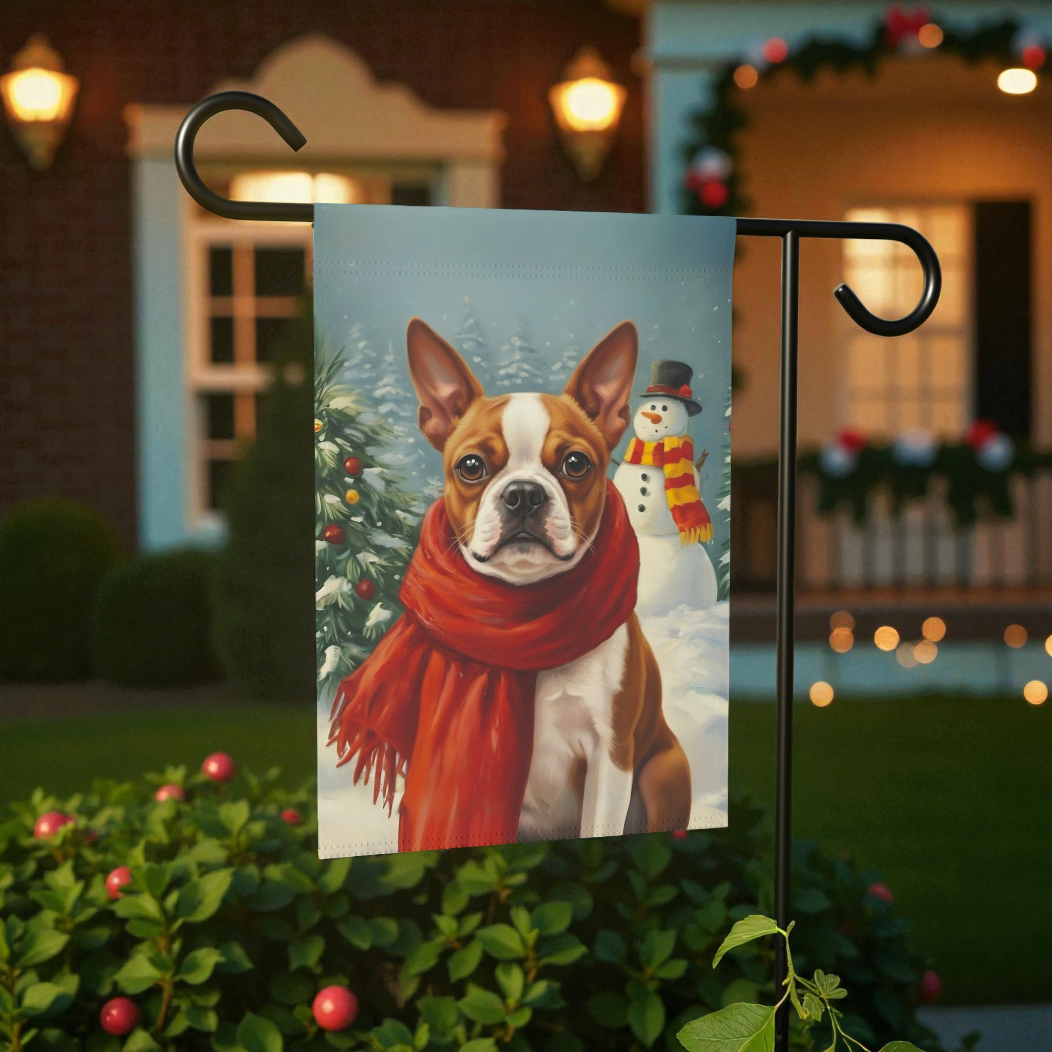 Red Scarf Red Boston Terrier Winter Garden Flag