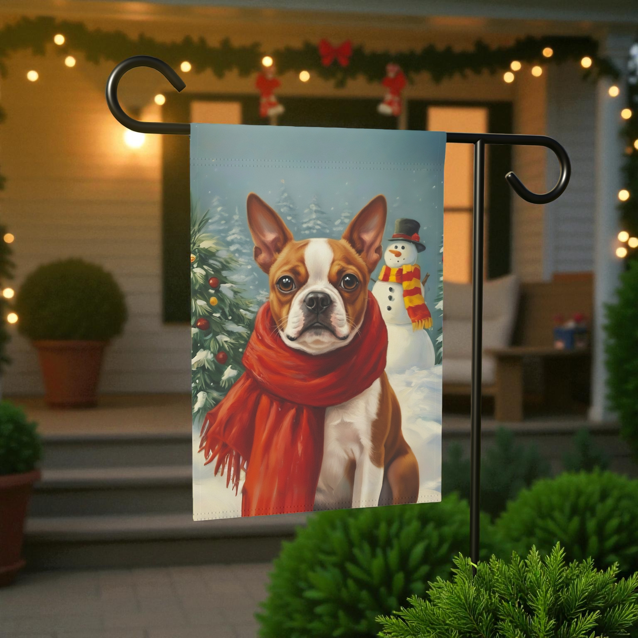 Red Scarf Red Boston Terrier Winter Garden Flag