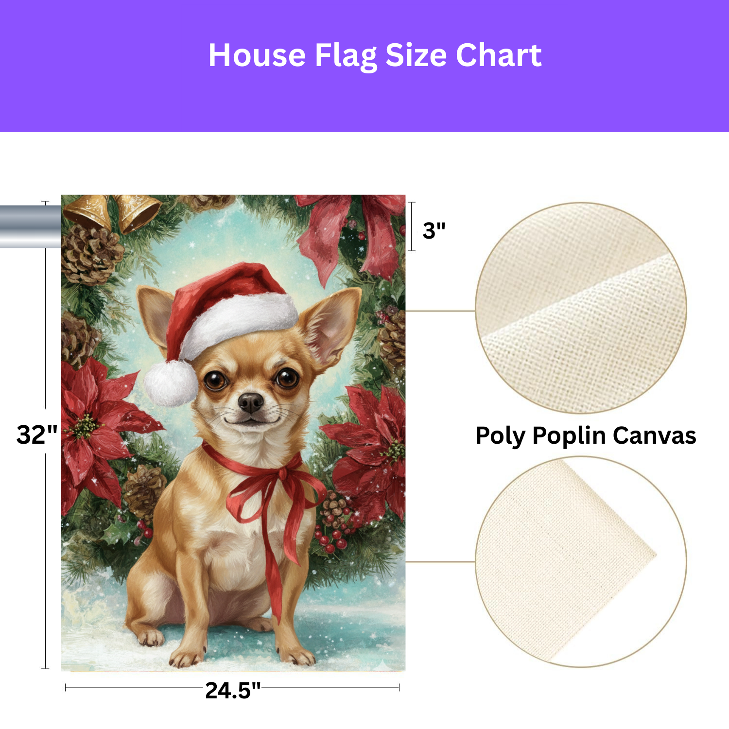 Poinsettia and Pinecone Wreath Chihuahua Garden Flag - yard display - Dragonfire Gardens