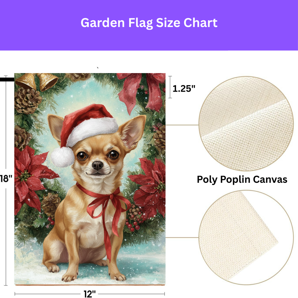 Poinsettia and Pinecone Wreath Chihuahua Garden Flag - porch decor - Dragonfire Gardens