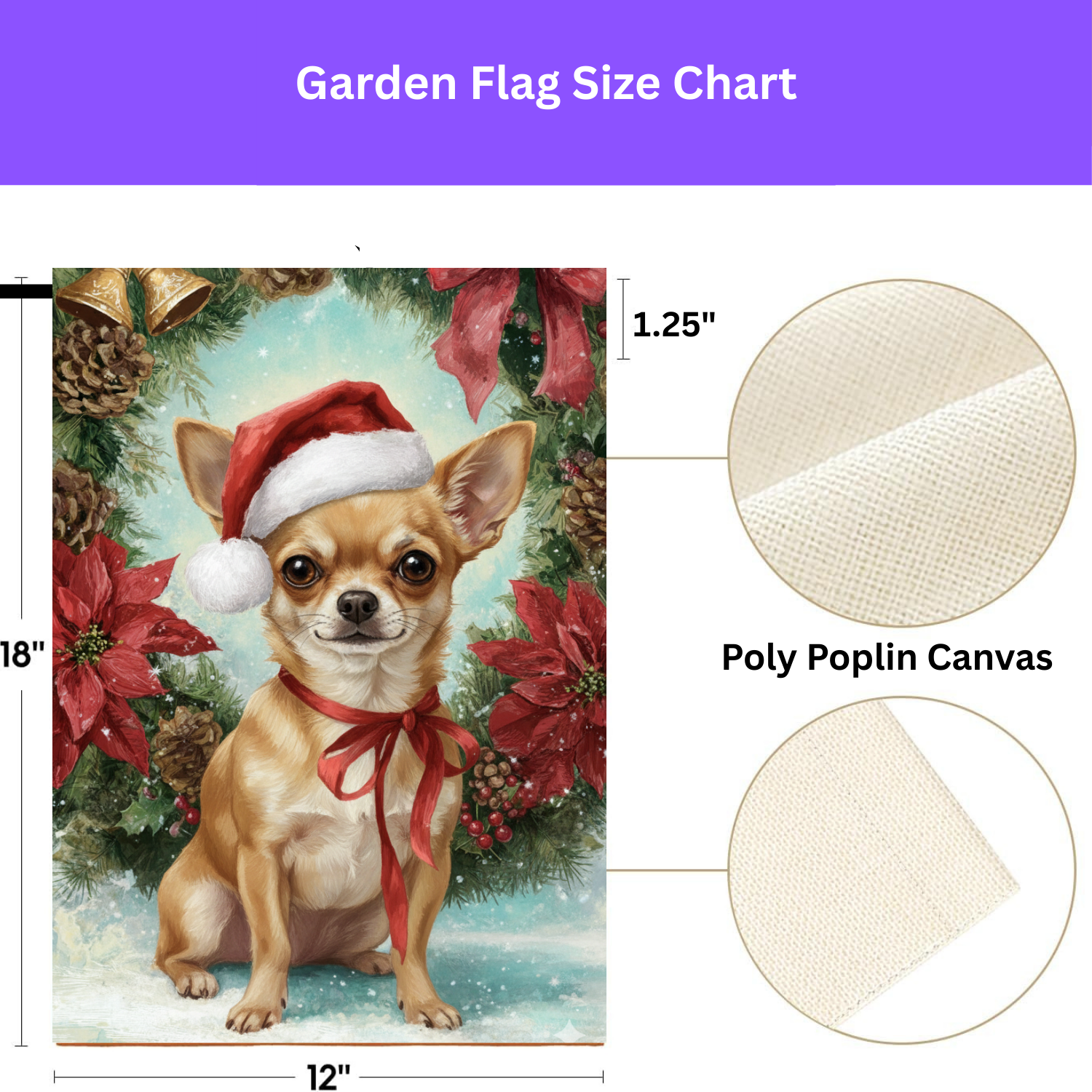 Poinsettia and Pinecone Wreath Chihuahua Garden Flag - porch decor - Dragonfire Gardens