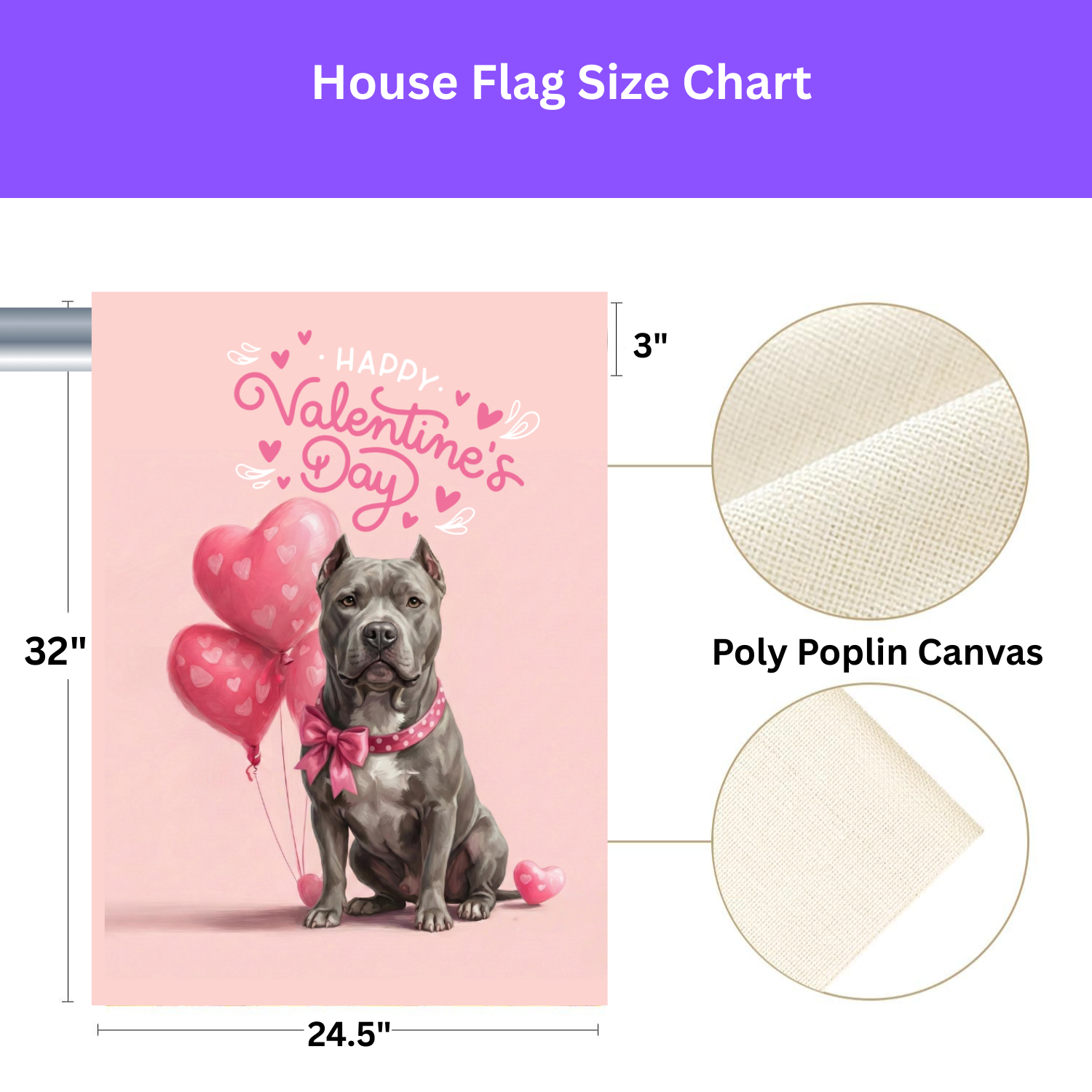 Gray Pitbull Terrier Valentine's Day Garden Flag