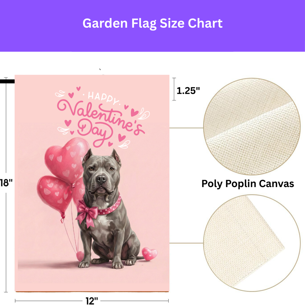 Gray Pitbull Terrier Valentine's Day Garden Flag
