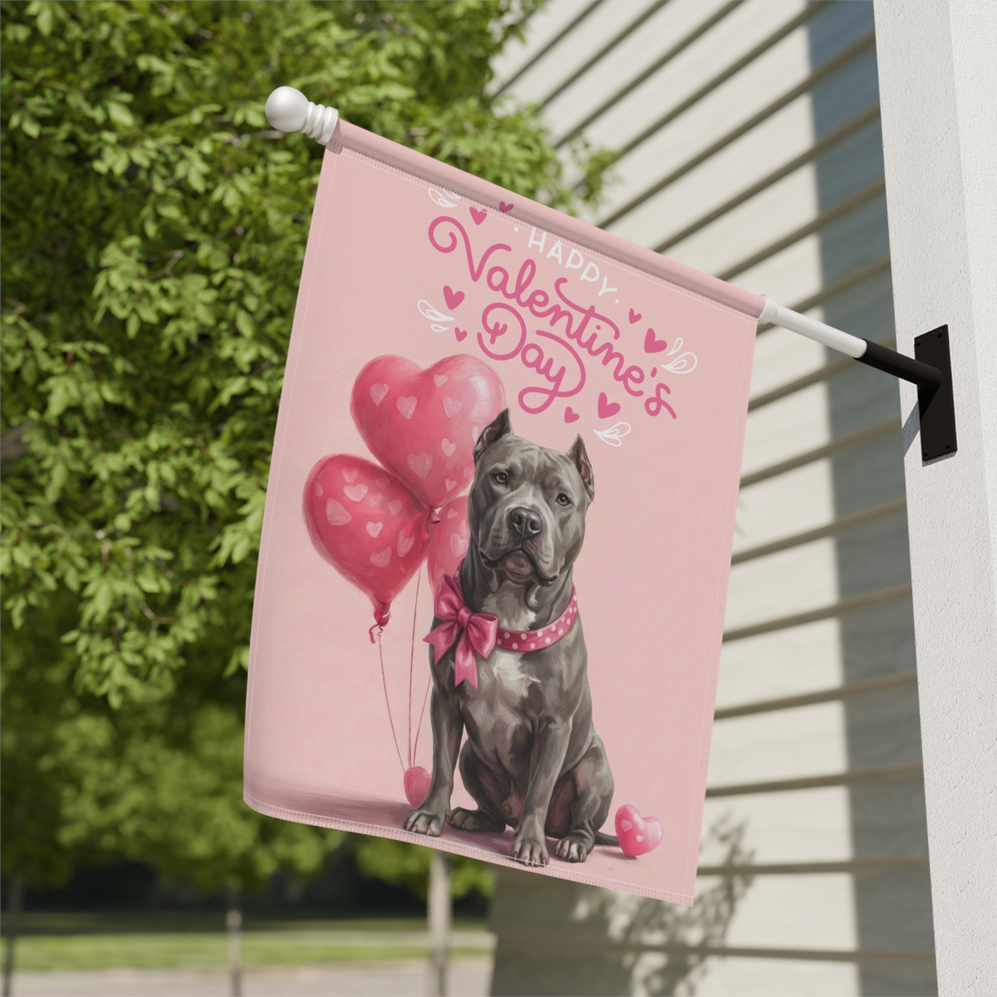 Gray Pitbull Terrier Valentine's Day Garden Flag