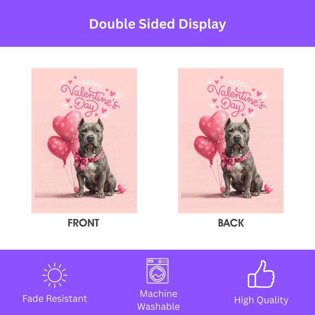 Gray Pitbull Terrier Valentine's Day Garden Flag