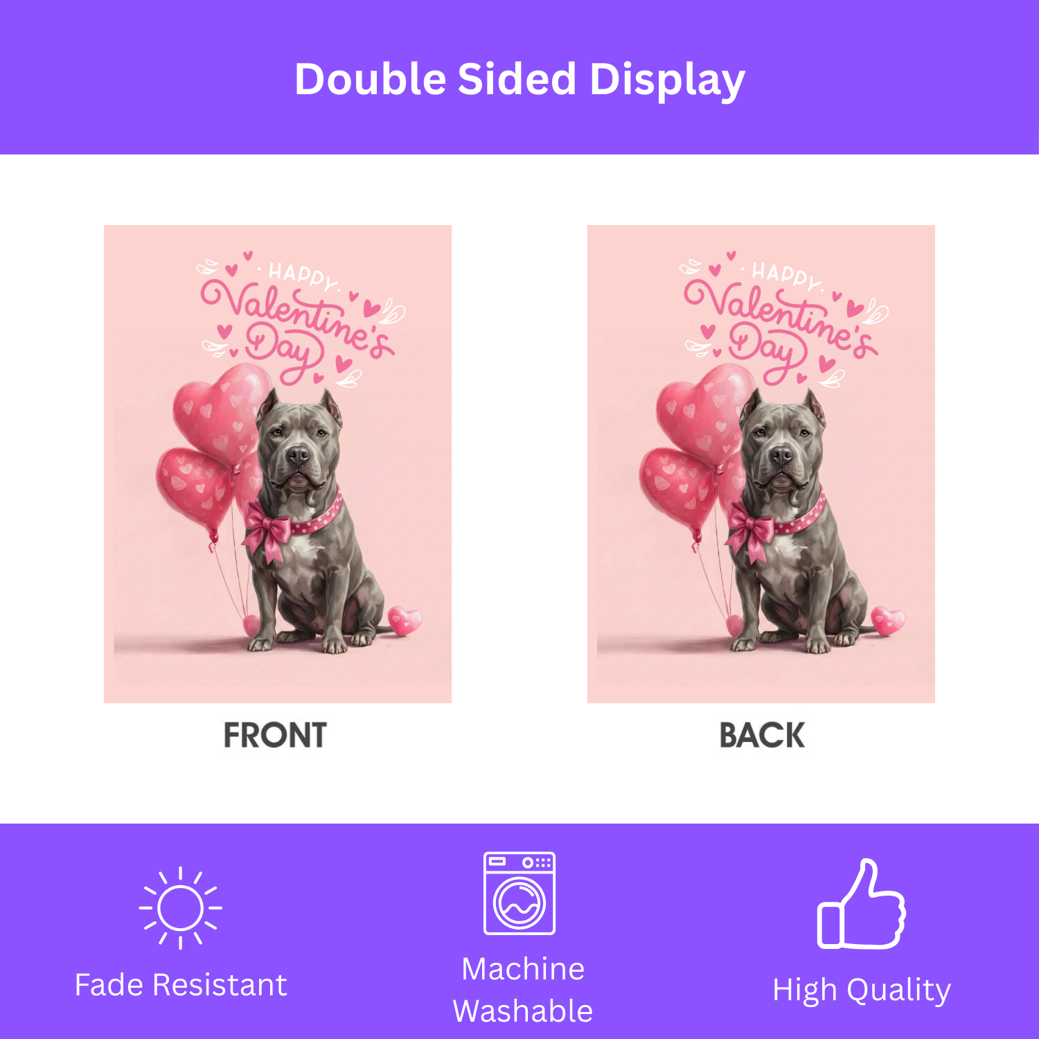 Gray Pitbull Terrier Valentine's Day Garden Flag