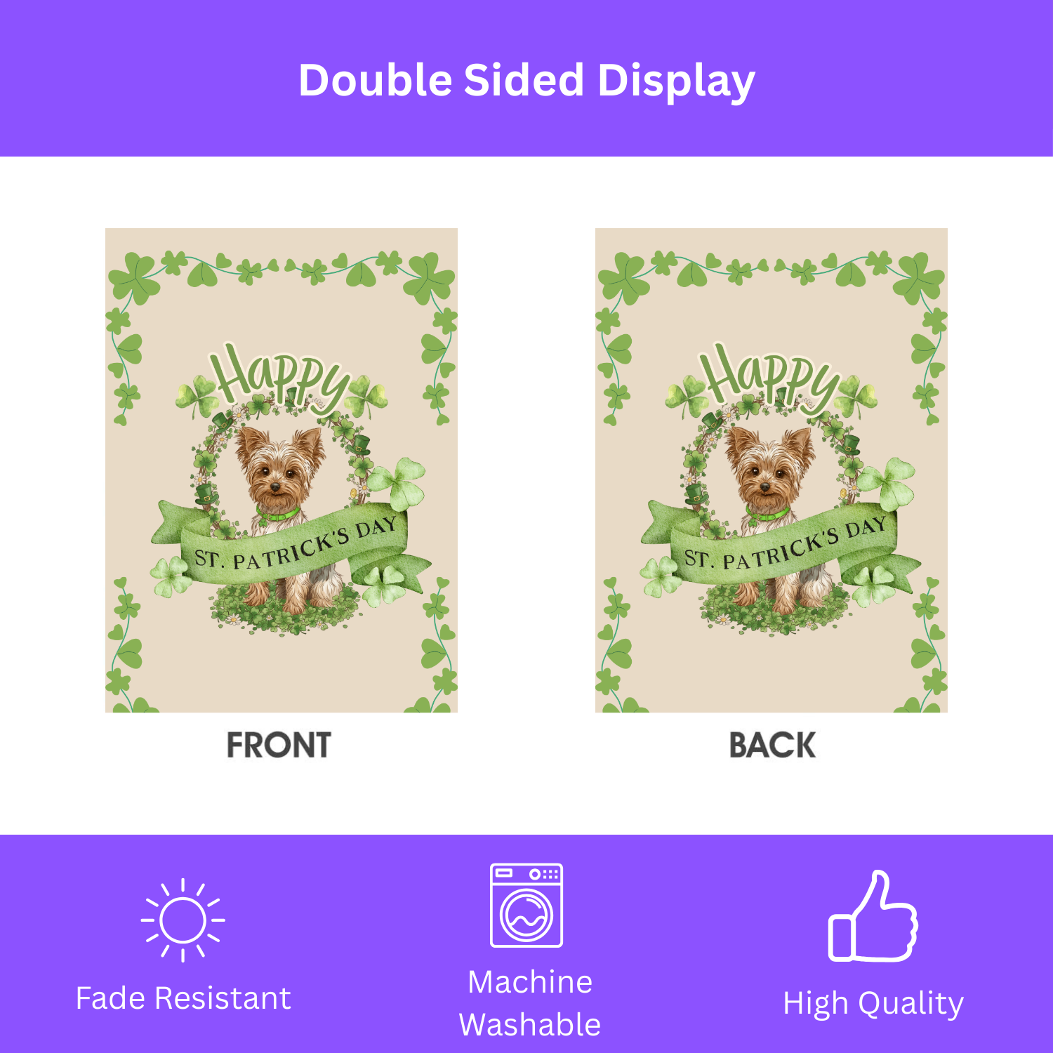 Happy St. Patrick's Day Yorkie Garden Flag