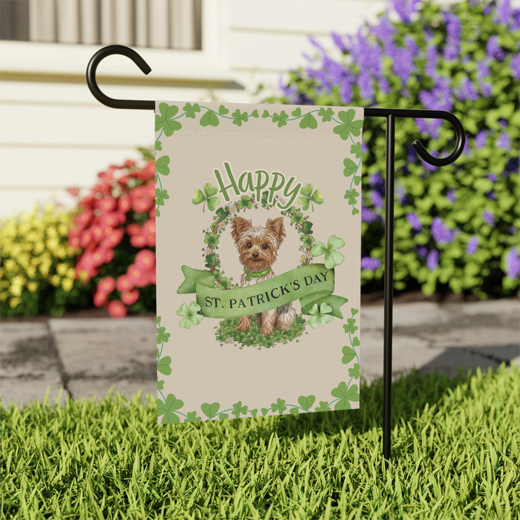 Happy St. Patrick's Day Yorkie Garden Flag