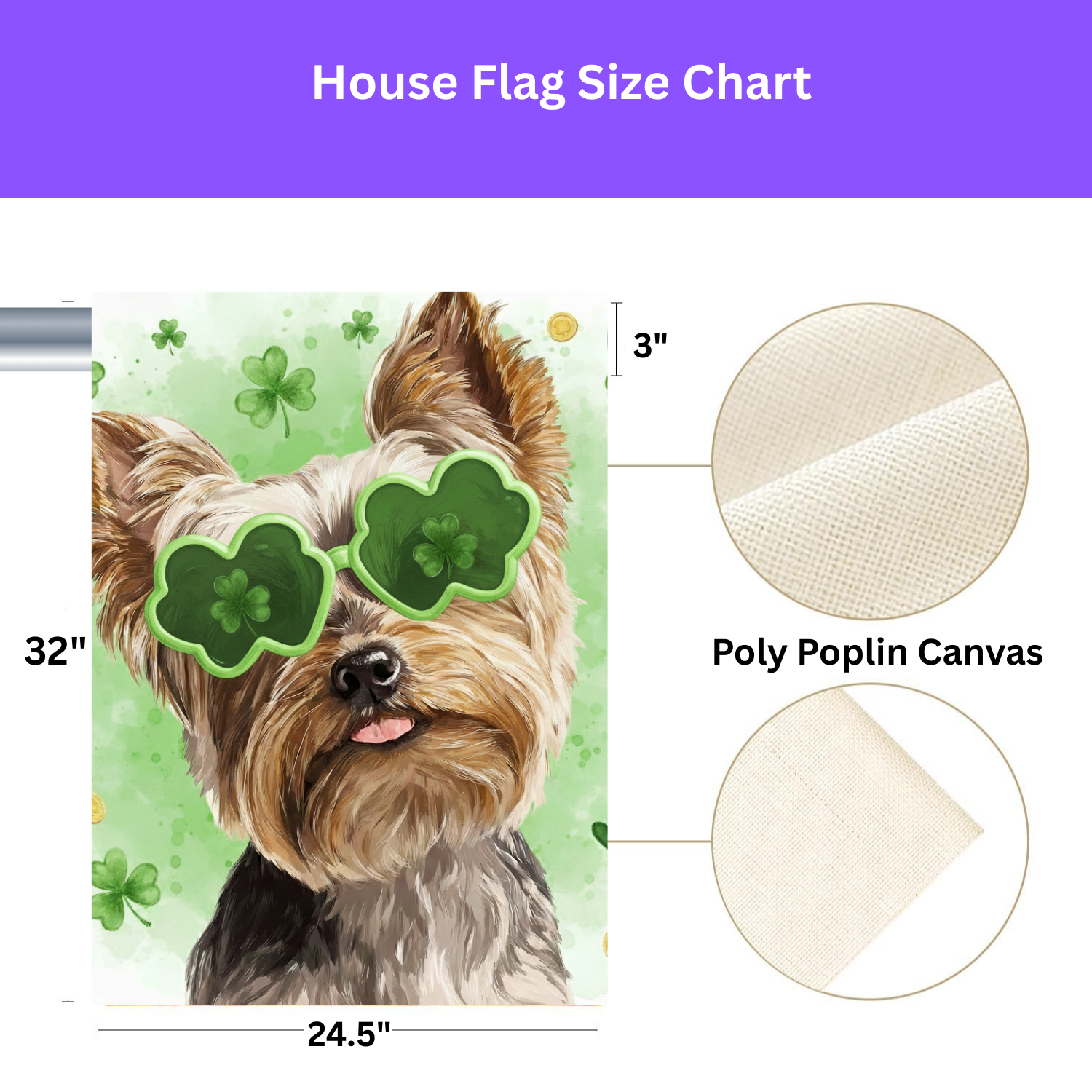 St. Patrick's Day Clover Glasses Yorkie Garden Flag - yard display - Dragonfire Gardens