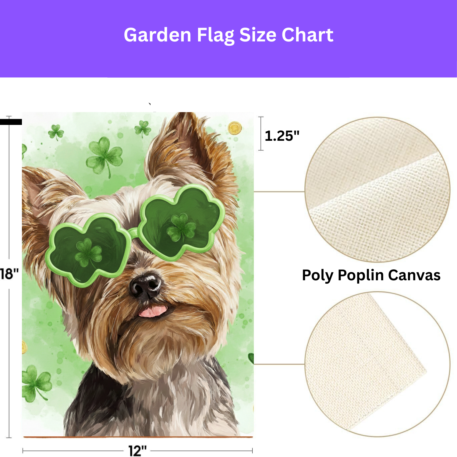 St. Patrick's Day Clover Glasses Yorkie Garden Flag - porch decor - Dragonfire Gardens
