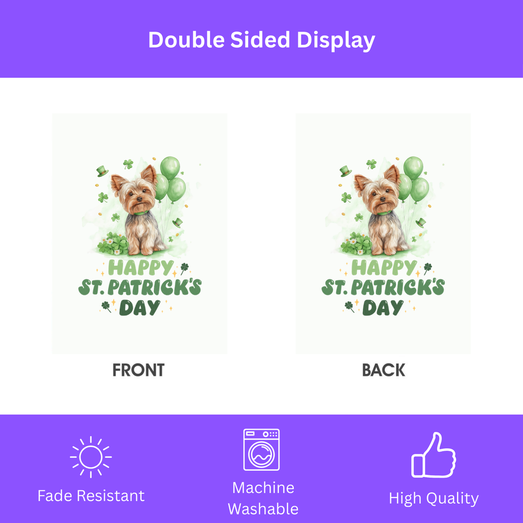 Yorkie Saint Patrick's Day Garden Flag - double-sided design - Dragonfire Gardens