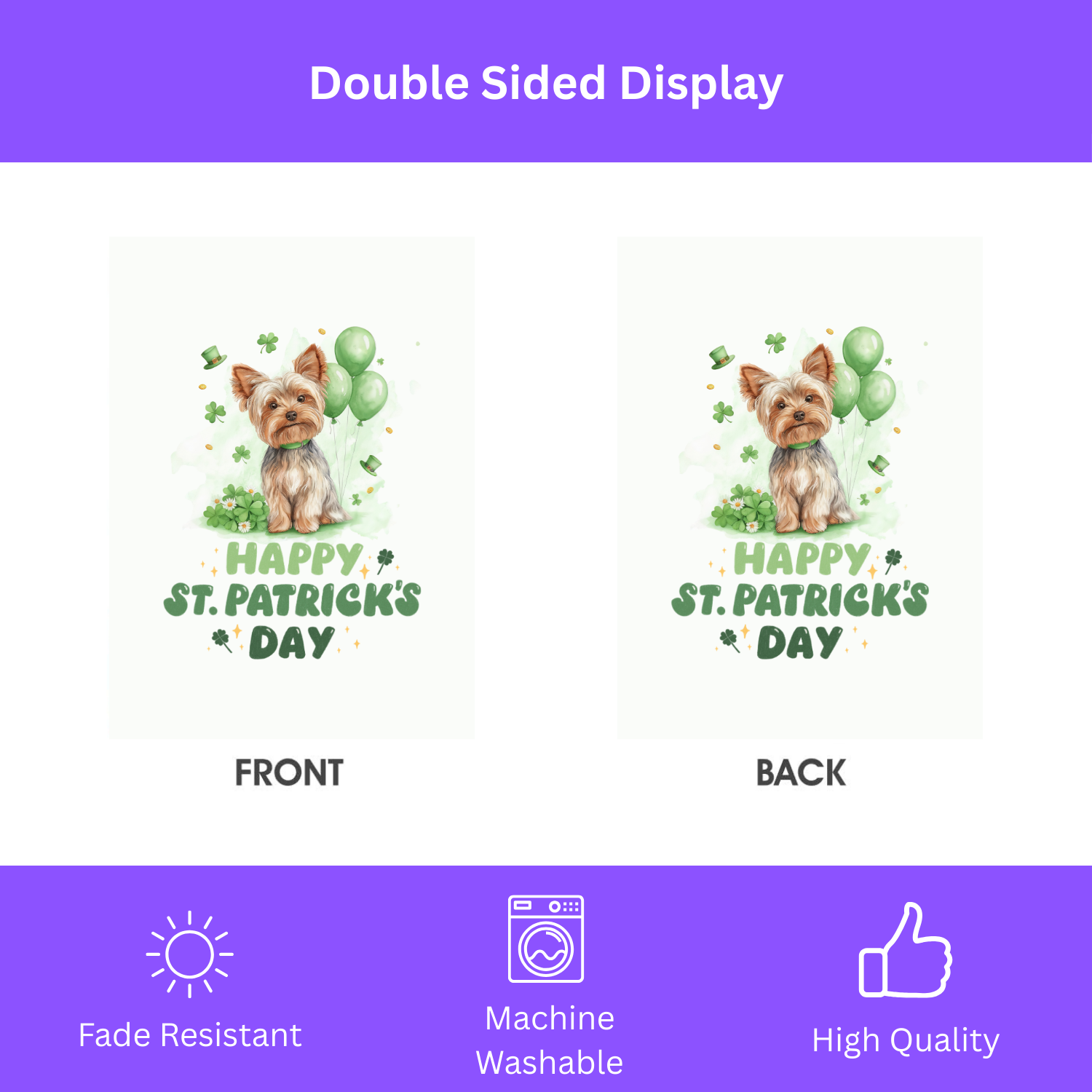 Yorkie Saint Patrick's Day Garden Flag - double-sided design - Dragonfire Gardens