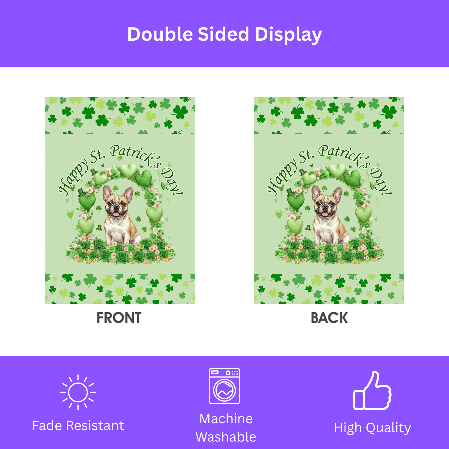Happy St. Patrick's Day Arch French Bulldog Garden Flag - double-sided design - Dragonfire Gardens