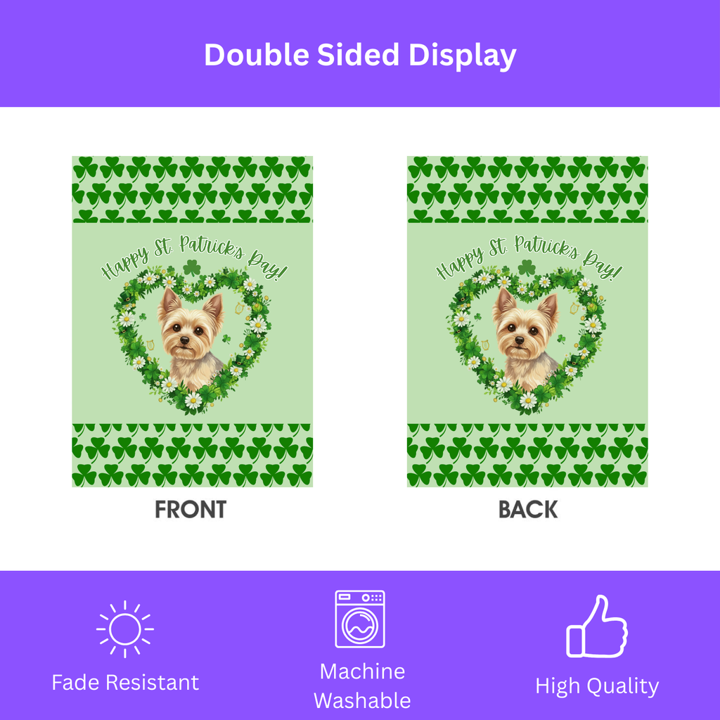 Saint Patrick's Day Shamrock Yorkshire Terrier Garden Flag - double-sided design - Dragonfire Gardens
