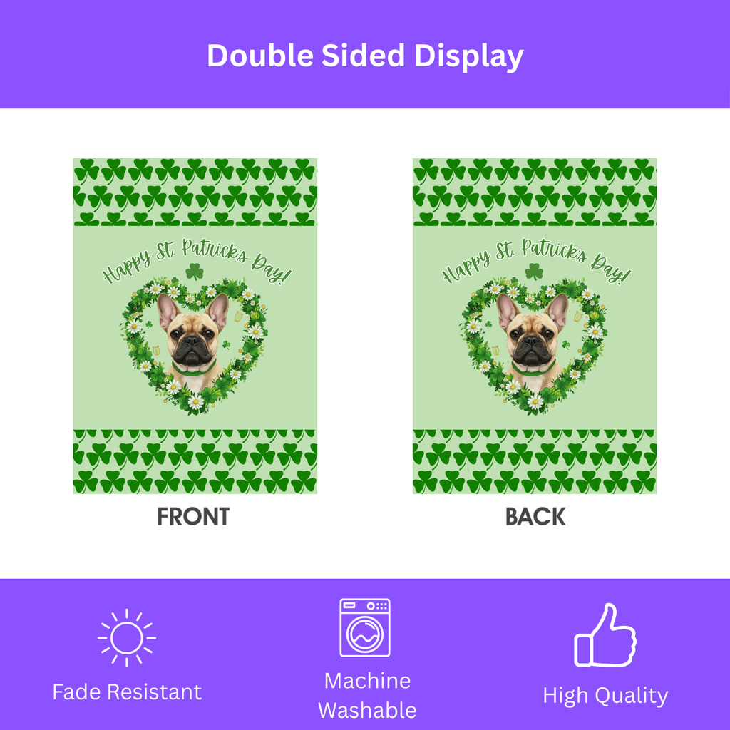 St. Patrick's Day Shamrock French Bulldog Garden Flag - double-sided design - Dragonfire Gardens
