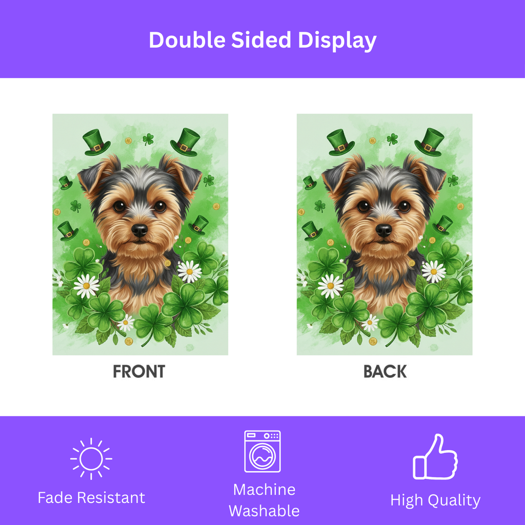 Shamrocks and Yorkie St. Patrick's Day Garden Flag - double-sided design - Dragonfire Gardens