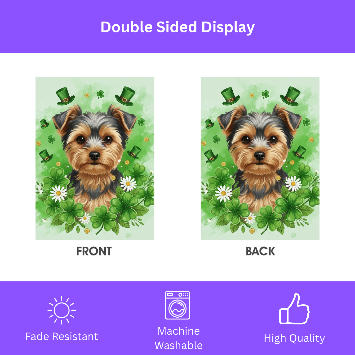 Shamrocks and Yorkie St. Patrick's Day Garden Flag - double-sided design - Dragonfire Gardens