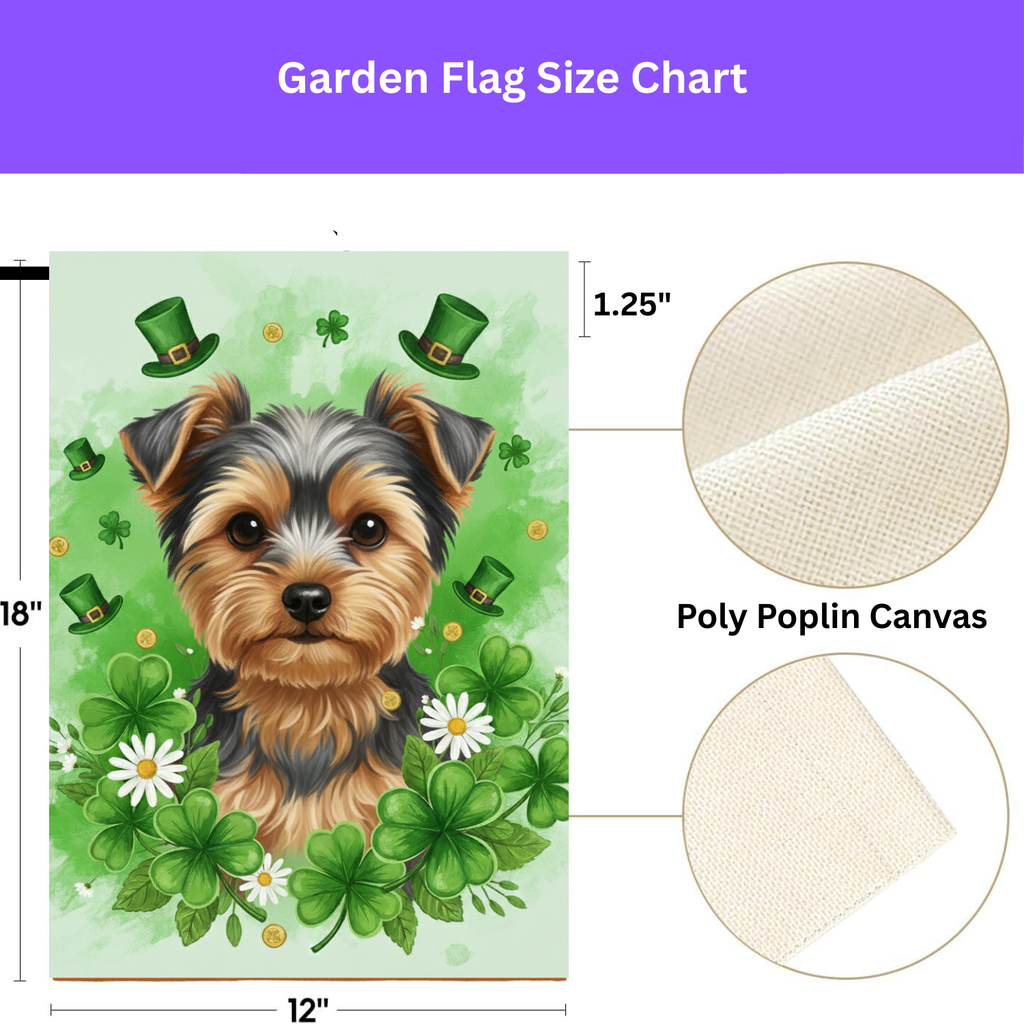 Shamrocks and Yorkie St. Patrick's Day Garden Flag - porch decor - Dragonfire Gardens