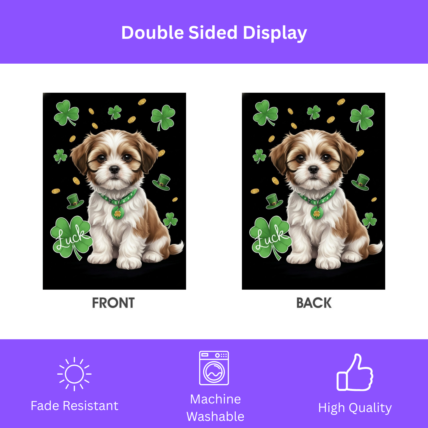 Luck Shih Tzu St. Patrick's Day Garden Flag - double-sided design - Dragonfire Gardens