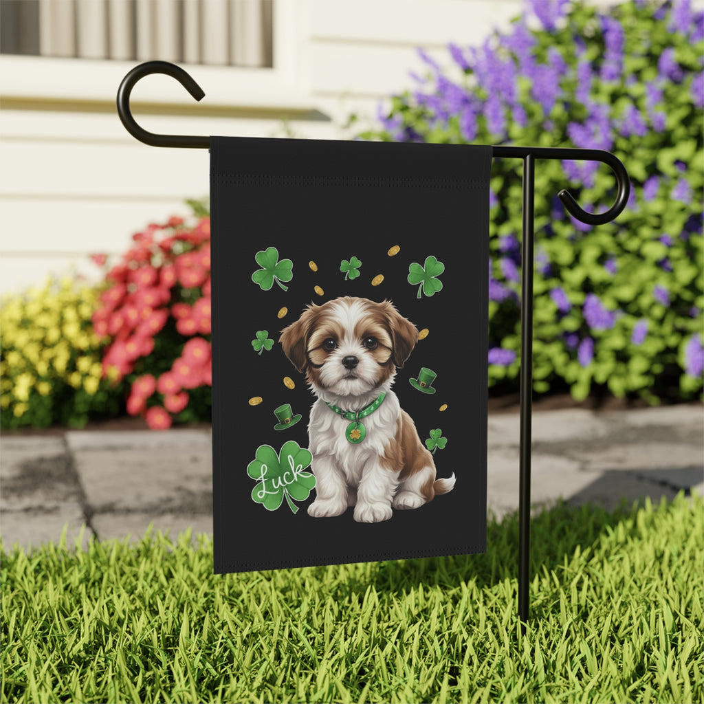 Luck Shih Tzu St. Patrick's Day Garden Flag - outdoor display - Dragonfire Gardens