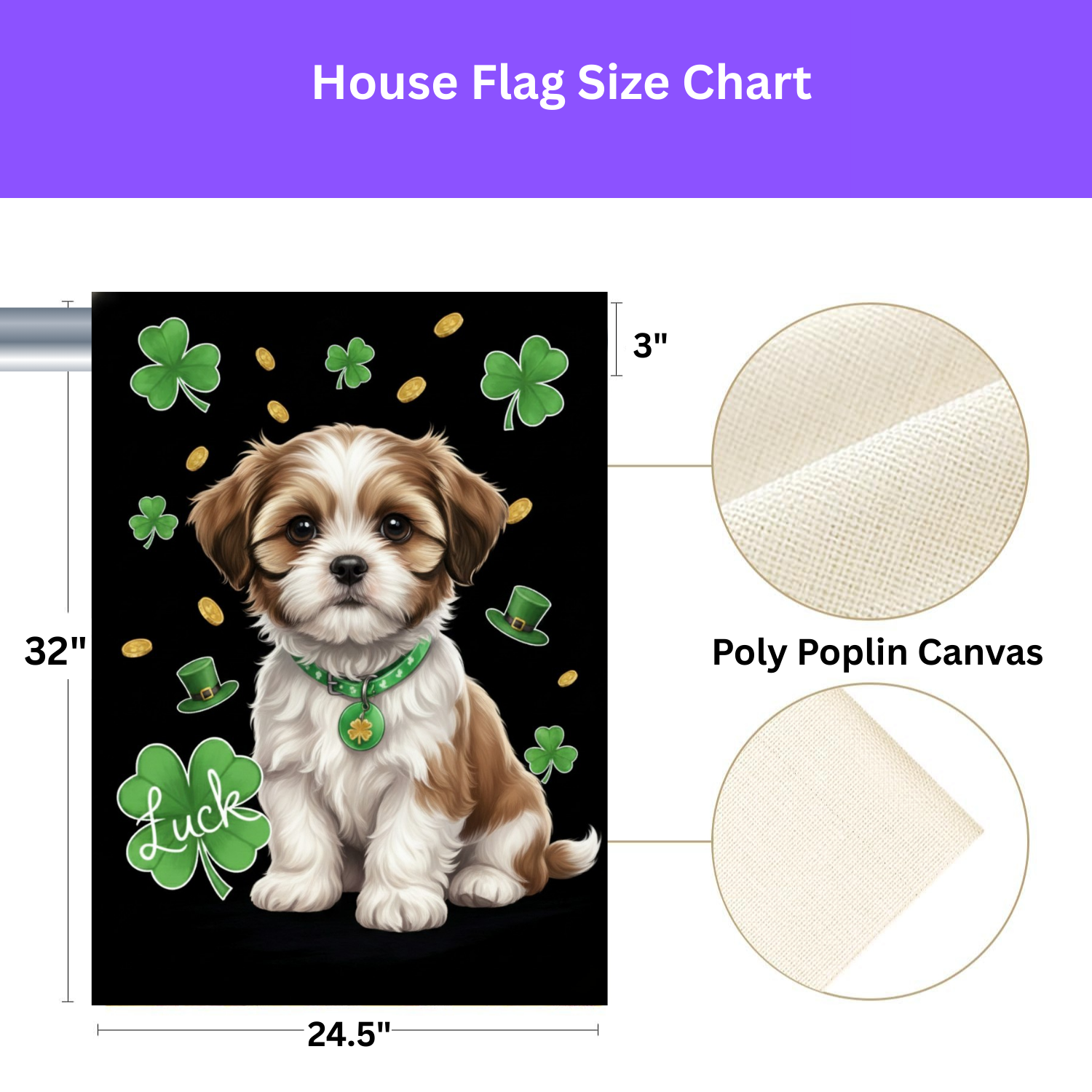 Luck Shih Tzu St. Patrick's Day Garden Flag - yard display - Dragonfire Gardens