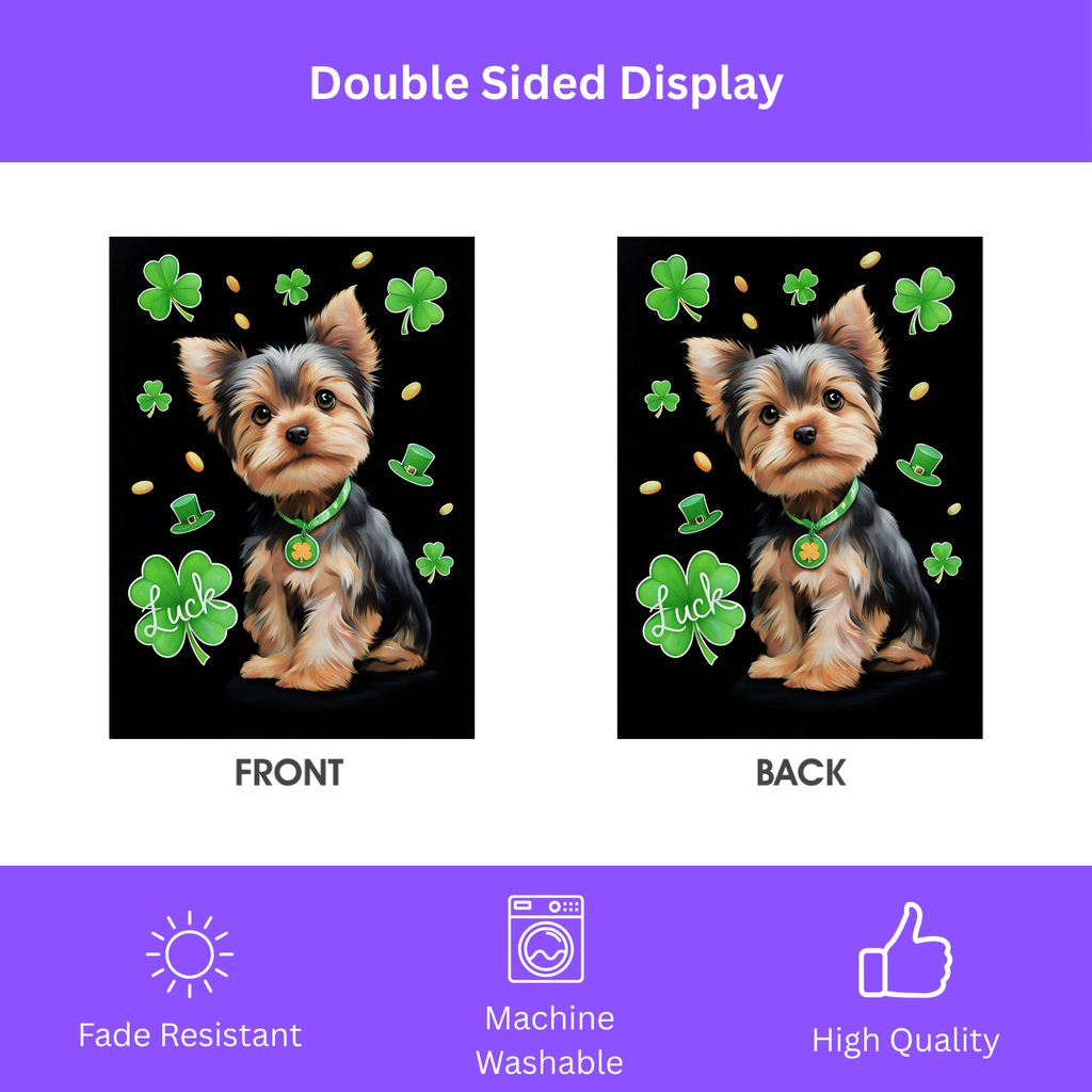 Luck Yorkshire Terrier St. Patrick's Day Garden Flag - double-sided design - Dragonfire Gardens